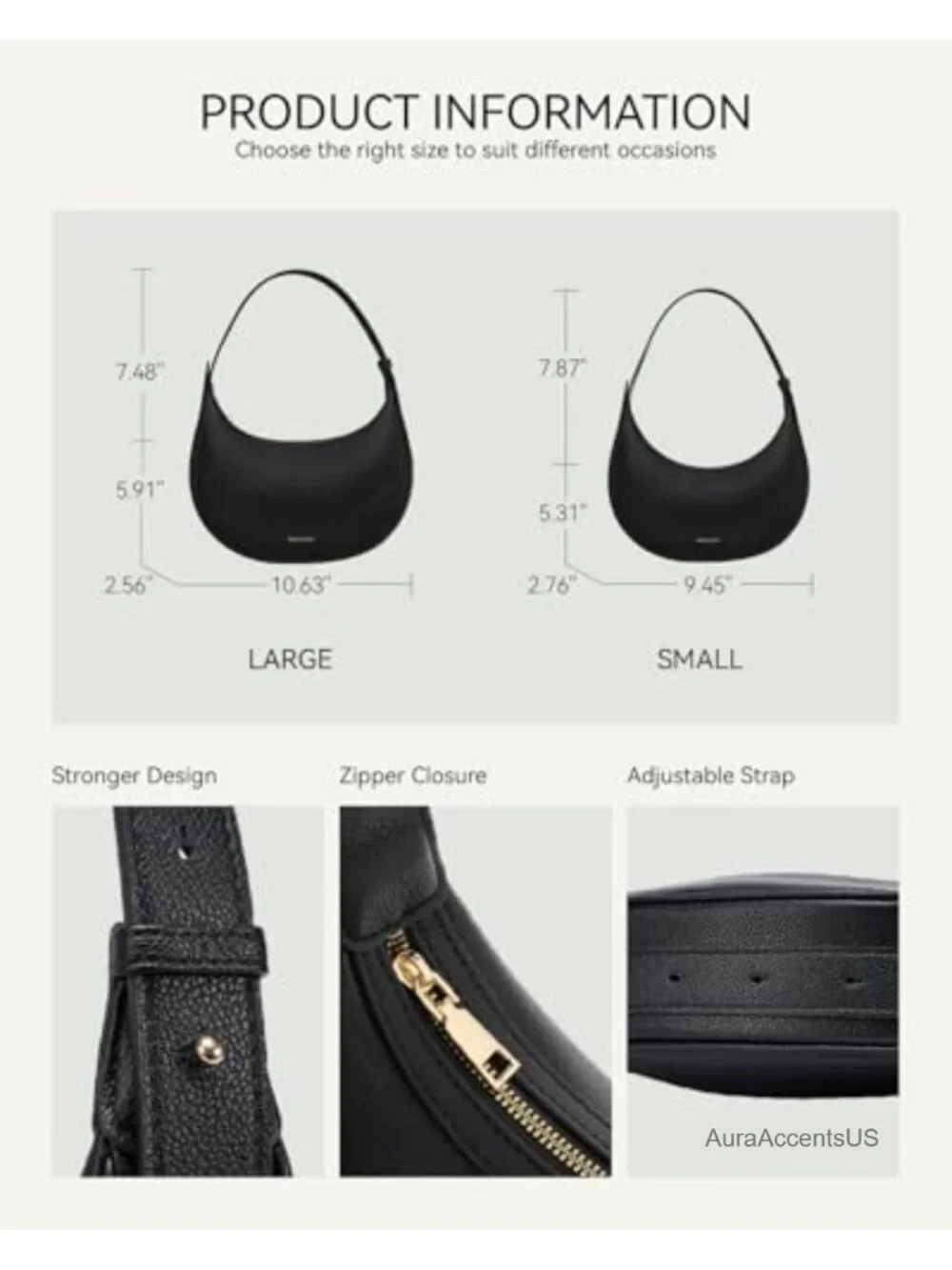 Crescent Shoulder Bag - Vegan Leather Crossbody Purse - Adjustable Strap Hobo